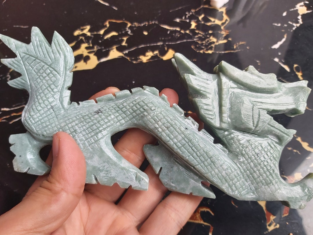 Natural Green Jade Dragon Statue Exquisite Hand Carved Etsy