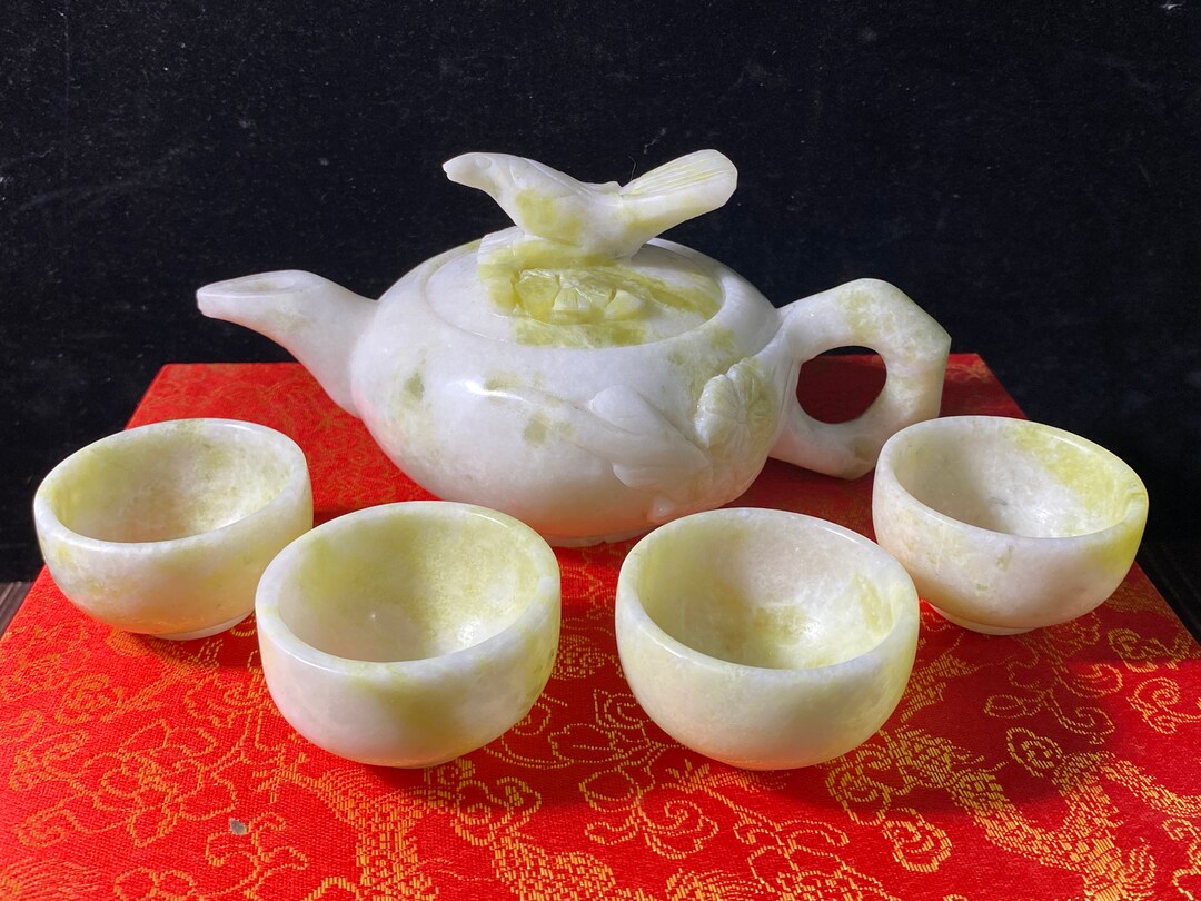 Jade Jadeite Tea Set Tea Pot 6 Cups, Natural Jade Healing Health