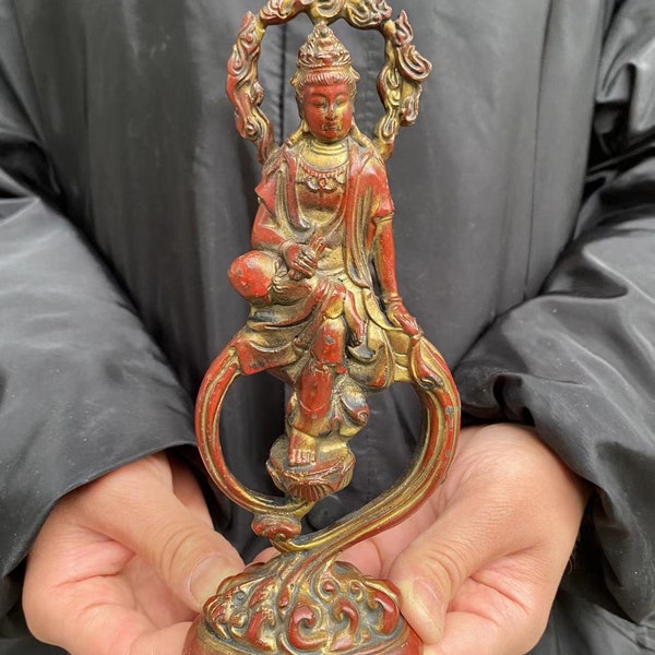 Copper Guan Yin Bodhisattva Statue Goddess,Buddha statue Good Luck and Health Meditation Decor,buddha Sculpture yoga Healing Tathagata YY174