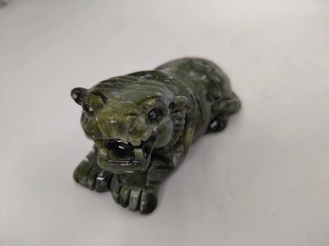 Natural Green Jade Tiger Statue Exquisite Hand Carved Crystal Etsy