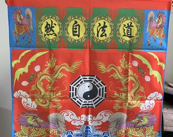 Tapiz taoísta chino, Thangka de seda, mantel del Altar del Dharma con bordado taoísta divino, pintura de dragón, pintura Thangka del Tíbet, decoración del hogar YY36