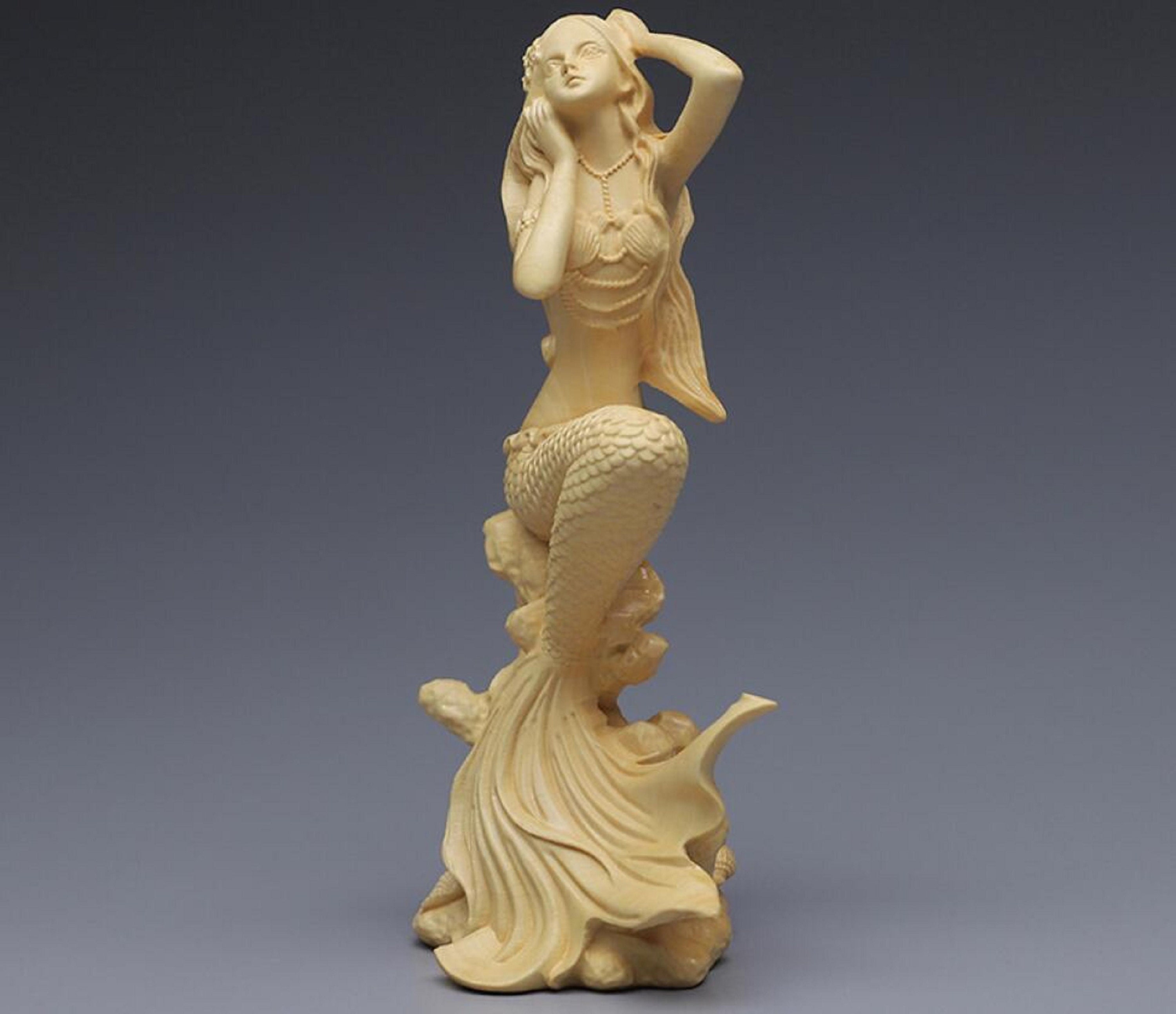 Mermaid Statue Sculpture Hand Carved Wood Carving Vintage Folk Etsy