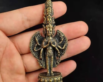 Natural Wood Carved Thousand Hands Kuanyin Buddha Pendant fit Jewelry Necklace