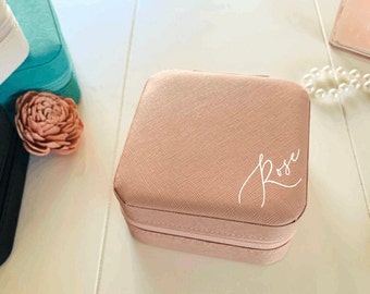 Personalized Travel Jewelry Box, Custom Name Monogram Mini Organizer, Bridesmaid Gift