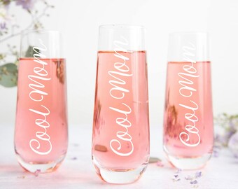 Cool Mom Stemless Champagne Flute, Glass or Plastic