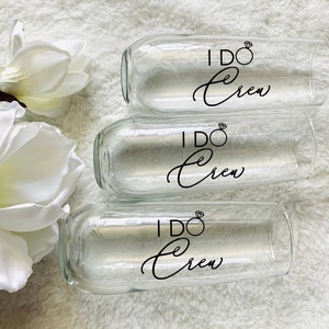 I Do Crew Bachelorette Party Stemless Champagne Flute Glass