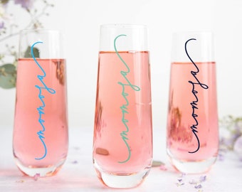 Mimosa Prosecco Stemless Champagne Flute, Momosa Brunch Decor