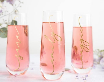 Personalized Champagne Flute, Personalized Gift, Bridesmaid Gifts, Bridesmaid Gift Idea, Bridal Party Gifts, Stemless Champagne Flute