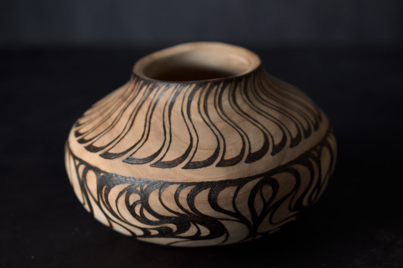 Pyrography and Apple Wood Hollow Form, Wood Sculpture, Wood Turned ...