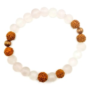 Heart Chakra Rose Quartz Rudraksha Seed and Copper Bracelet | Handmade