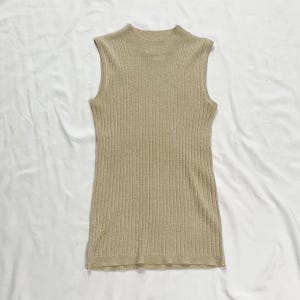 Y2K Gold Silk Sleeveless Knit Turtleneck Top Size Large