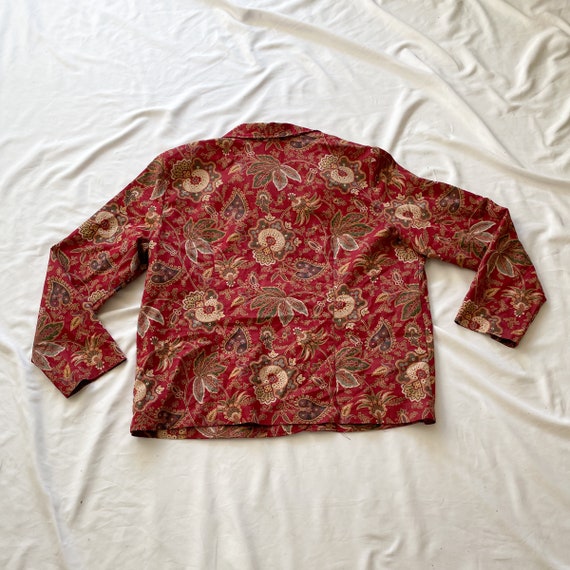 80s Button Up Red Floral Long Sleeve Top - image 2