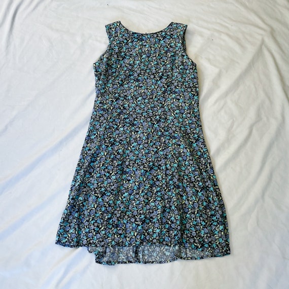 90s Black and Blue Floral Sleeveless Dress Size 10