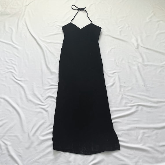 90s Black Velvet Halter Top Maxi Dress - image 1