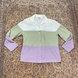 80s Button Up Pastel Striped Top Size Medium