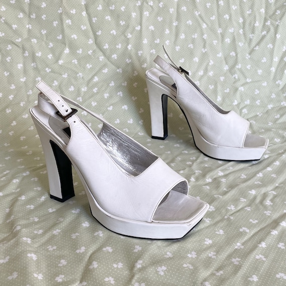 90s White Leather High Heels