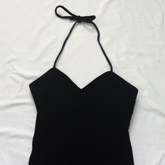 90s Black Velvet Halter Top Maxi Dress - image 3