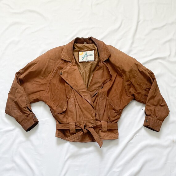 80s Tan Leather Jacket Size XS - image 2