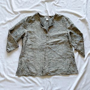 90s 100% Silk Three Quarter Length Sleeve Blouse Size Large
