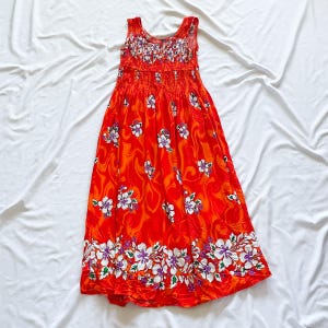 Y2K Orange Midi Floral Sleeveless Beach Dress