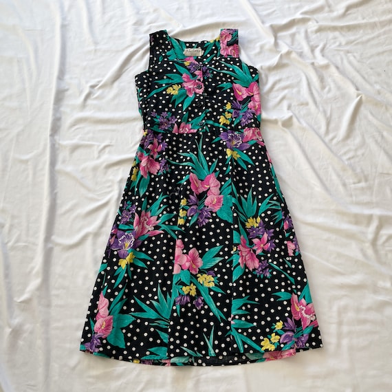 80s/90s New Looks Black Midi Floral Dress - image 1