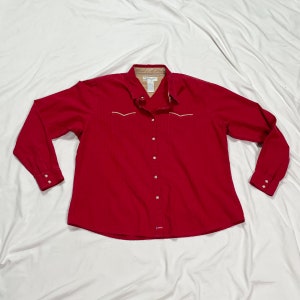 90s Red Long Sleeve Button Up Blouse