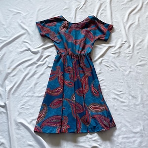 70s Paisley Mid Length Short Sleeve Dress Size 8
