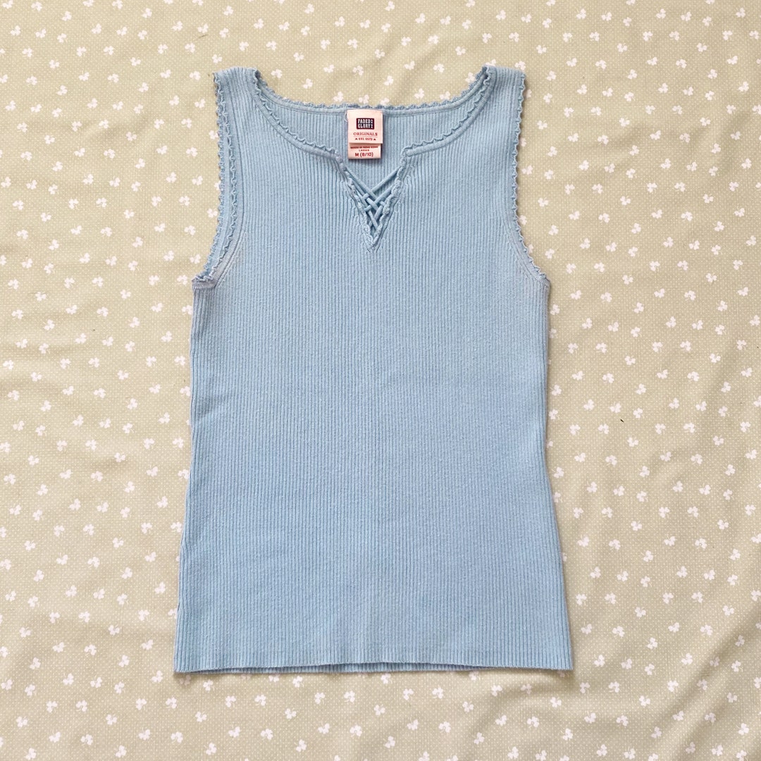 90s/y2k Blue Ribbed Tank Top Etsy