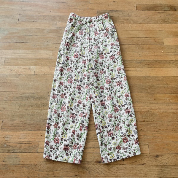 Vintage High Waisted White Floral Pants