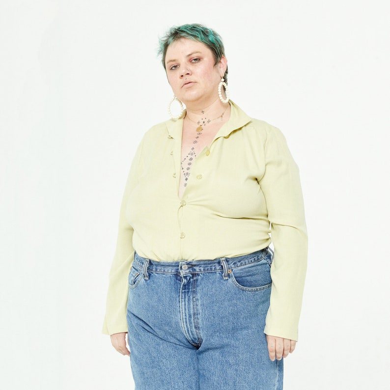 Vintage Silk Lime Button Up