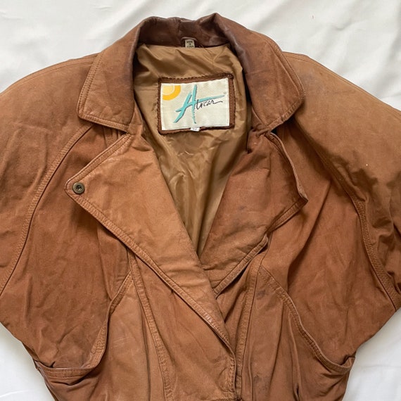 80s Tan Leather Jacket Size XS - image 5