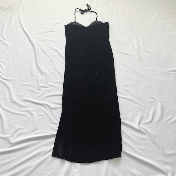 90s Black Velvet Halter Top Maxi Dress - image 2