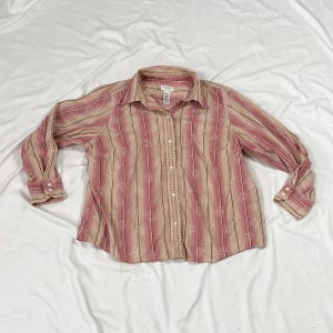 Y2K Plus Size Pink and Tan Button Up Blouse Size 2X
