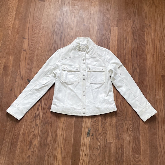 Y2K Italian White Leather Moto Jacket (S)