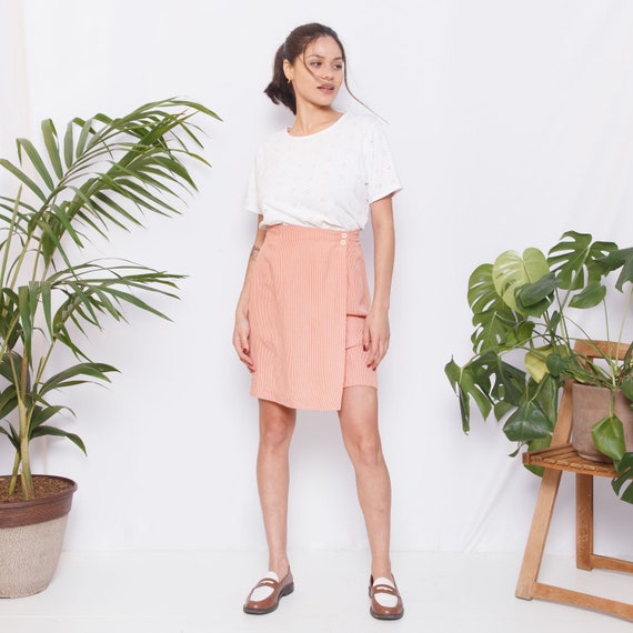80s/90s Red Linen Striped Skirt