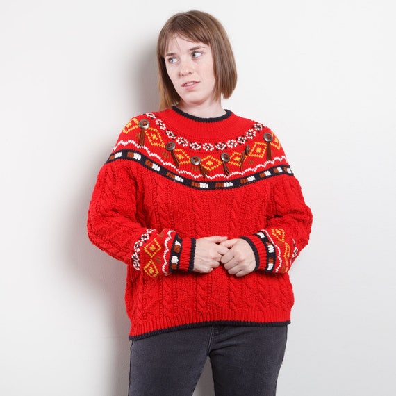 90s Red Western Knit