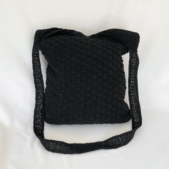 90s Crocheted Black Shoulder Purse - image 1