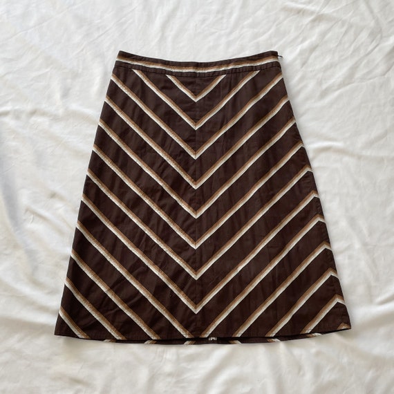 90s/Y2K Brown Striped Midi Skirt Size 6