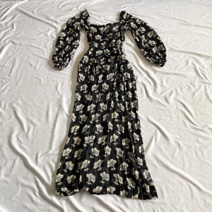 Vintage Sheer Black and Tan Floral Maxi Dress