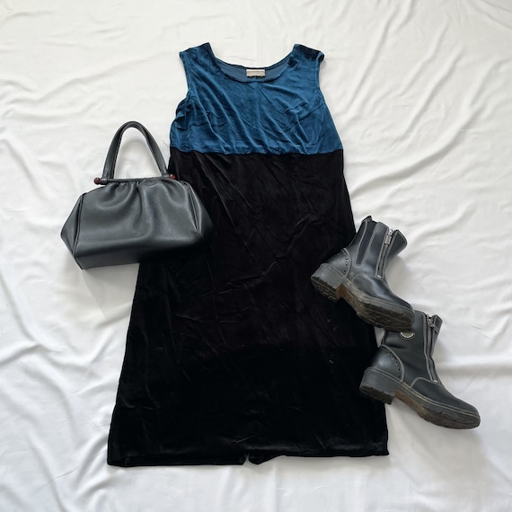 90s Blue and Black Midi Dress - image 1