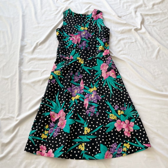 80s/90s New Looks Black Midi Floral Dress - image 2