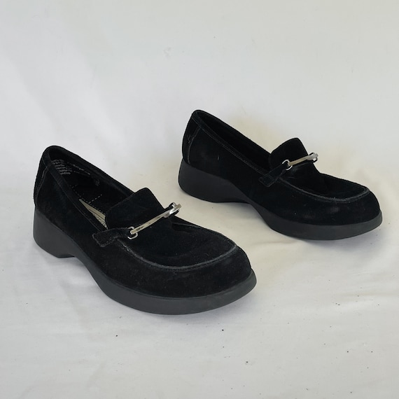 90s Suede Black Chunky Loafers