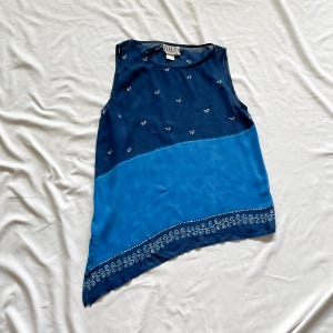 90s/Y2K Asymmetrical Blue Sheer Tank Top Size XS