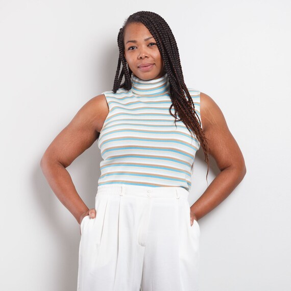 90s Striped Sleeveless Turtleneck