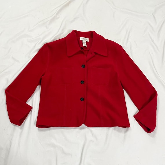 90s/Y2K Red Wool Button Up Jacket Size Petite Lar… - image 1