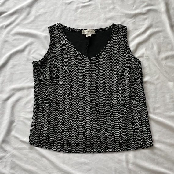 90s Black Tank Top with Silver Pattern