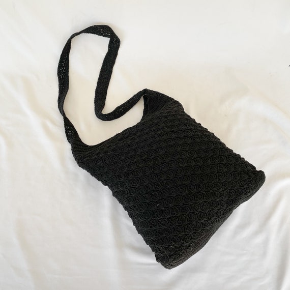 90s Crocheted Black Shoulder Purse - image 5
