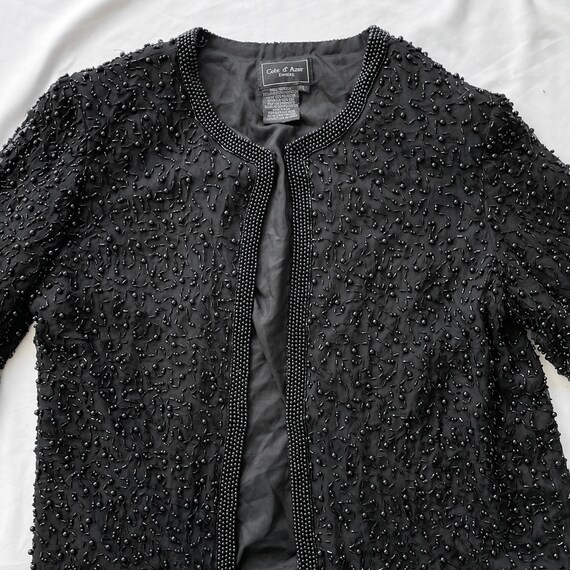 80s Black Silk Beaded Cardigan - image 3