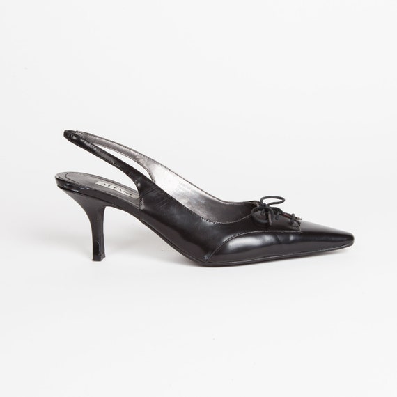 black pointed lace up heels