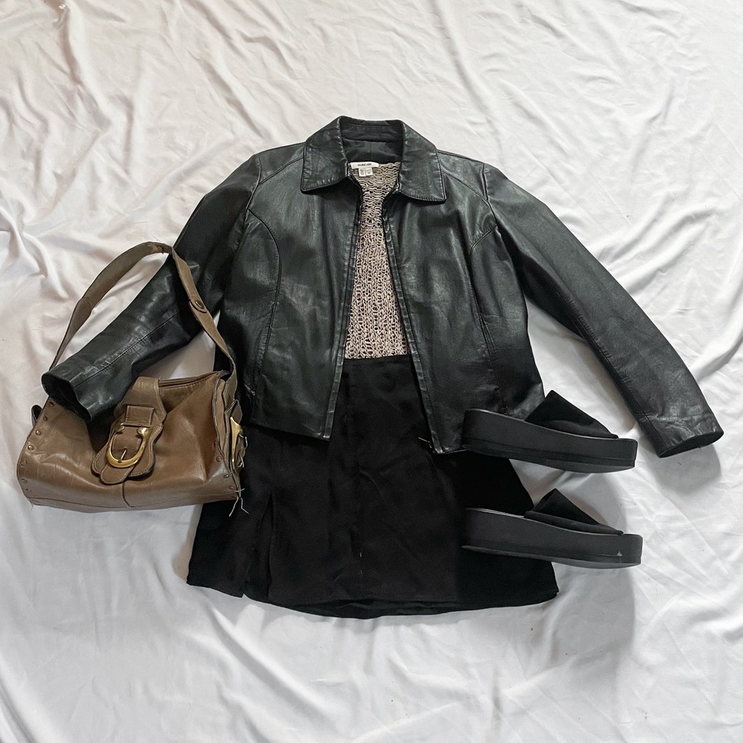 90s Faux Leather Jacket in Black Size 44 - Etsy